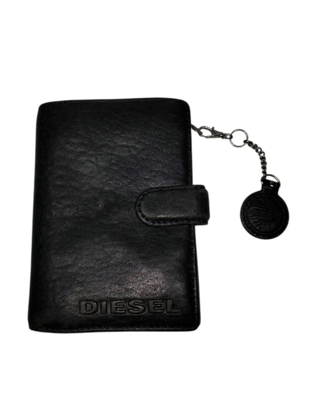 Vintage Y2K Diesel Bi-Fold Wallet w/Charm Black Leather Zipper Magnetic-Snap